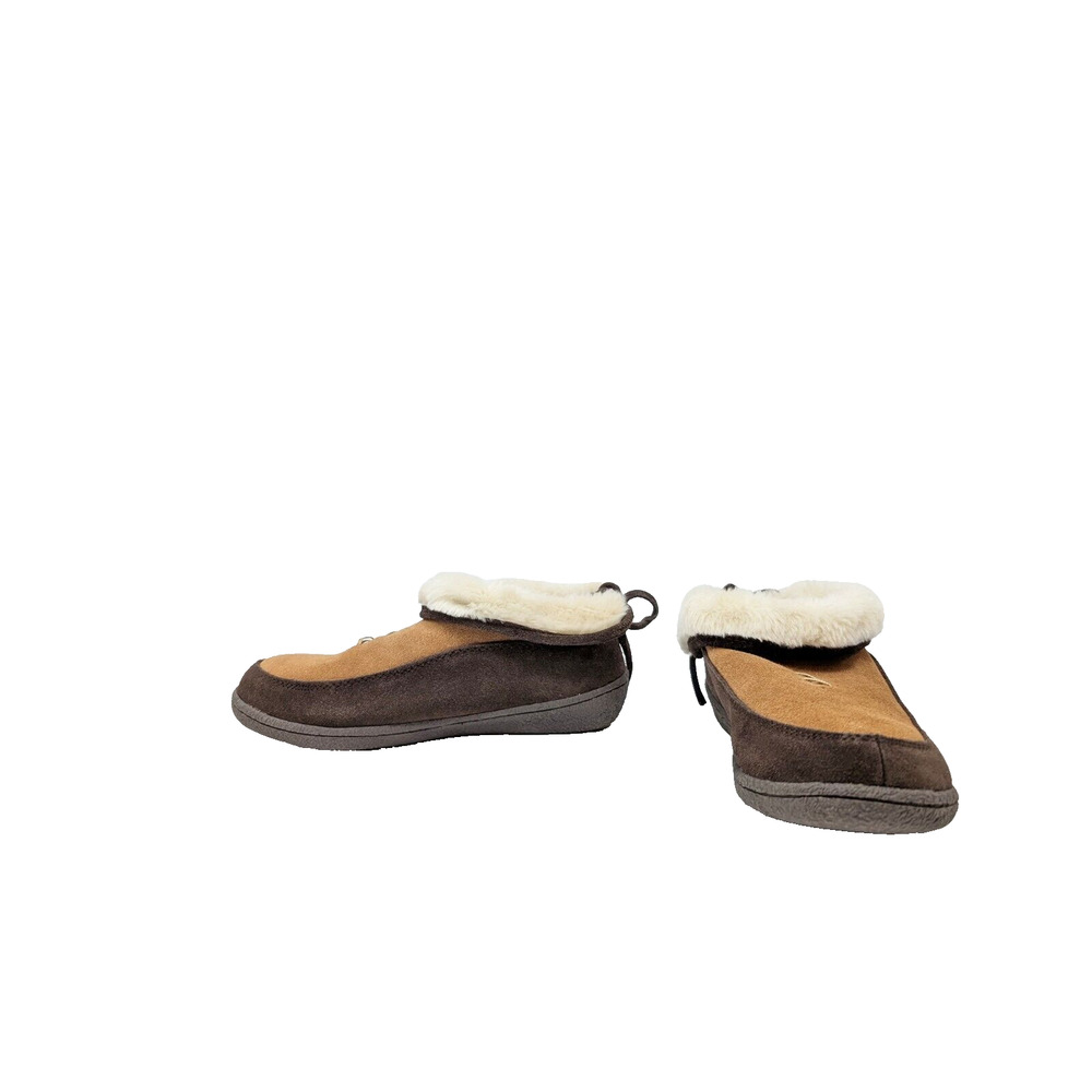 Lands End Brown Suede Shearling Clog Slip On Slippers Women's Size 7 New - Picture 5 of 12